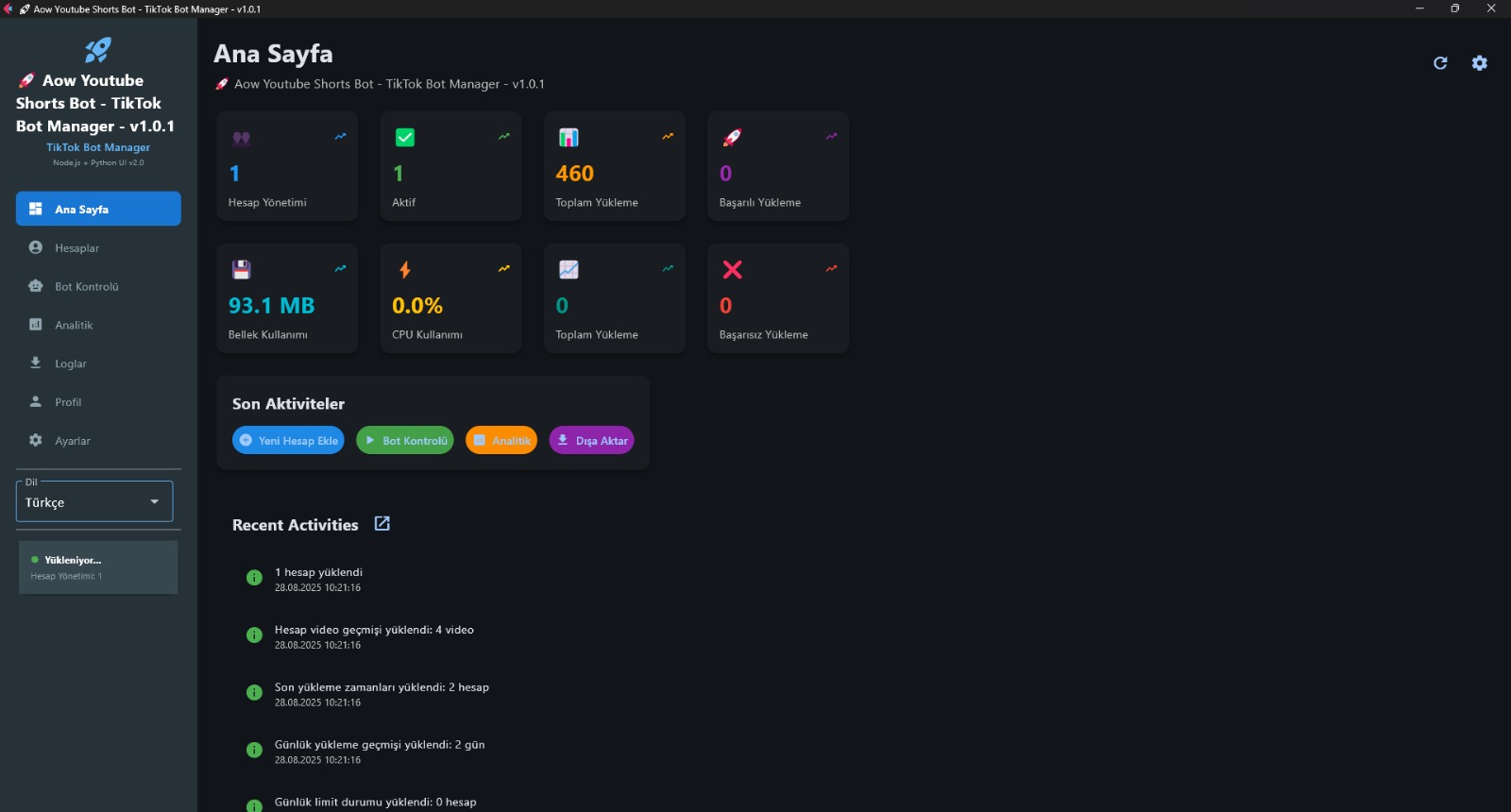 Aow Youtube Shorts Bot - TikTok Bot Manager - v1.0.1