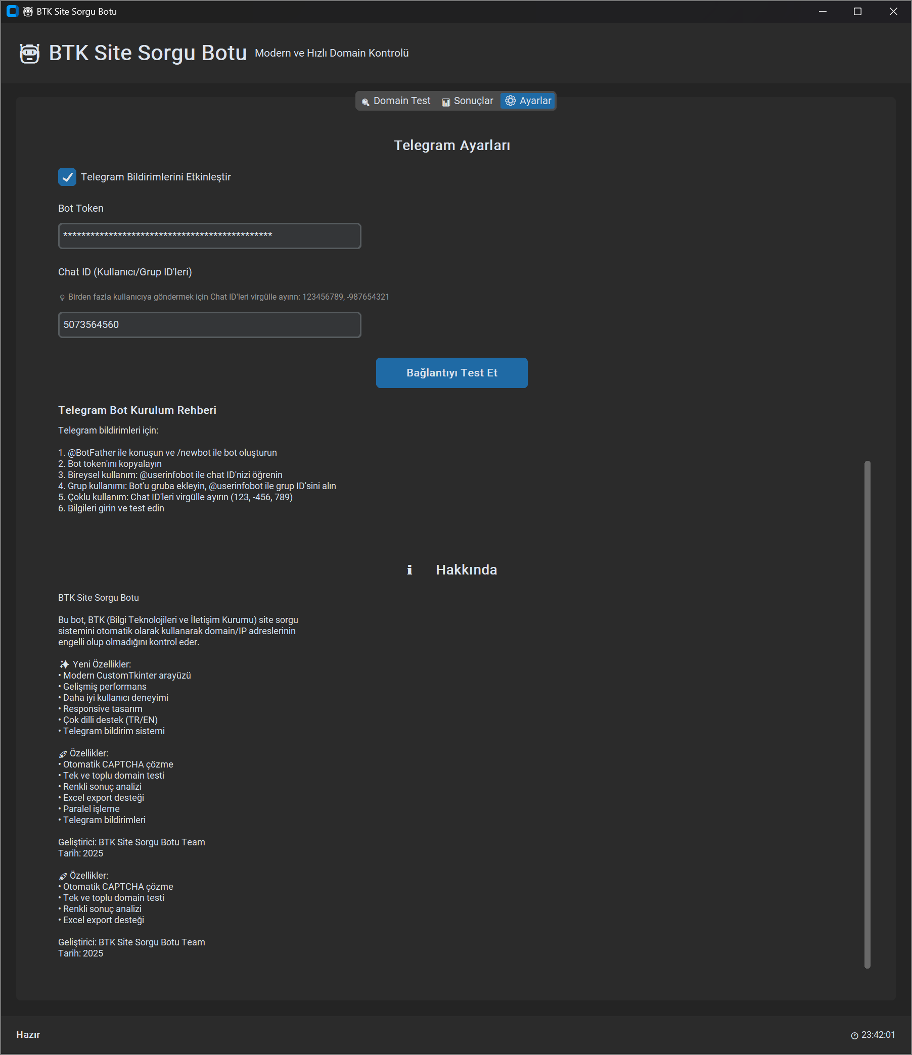 Aow Yazılım - BTK Site Sorgu Botu Telegram Bildirim Özellikli