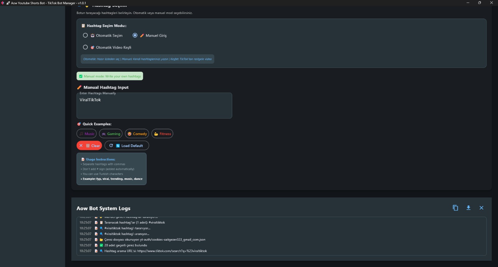 Aow Youtube Shorts Bot - TikTok Bot Manager - v1.0.1